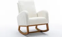 Fortuna Lai houpací křeslo Mid-Century Modern Nursery Rocking Chair Upholstered High Back Accent Glider Rocker for Living Room，Solid Wood Frame, High Quality Fabrics (White)