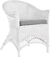 KRINES HOME  Rattansessel Landhaus Flechtsessel aus Natur-Rattan Rattan Sessel Korbsessel Wintergarten (Weiß, mit Polster)
