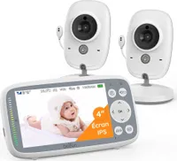Babyphone mit 3-fachem Zoom, 4-Zoll-Babybildschirm mit 2 Kameras, unsichtbarer IR-Nachtsicht, VOX, Lautstärkeregelung, IPS-Bildschirm, Schlaflied