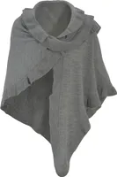 Poncho Damen Strick Wolle Trachtenumhang Cape Winterumhang Stola, Strickponcho Rüschen Grau Mittelgrau