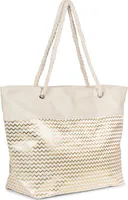 styleBREAKER Damen Strandtasche mit Metallic Zick-Zack Zacken Muster, Reißverschluss, XXL Schultertasche, Shopper 02012404