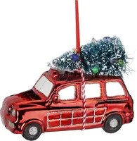 Christbaumschmuck Glas Auto mit Weihnachtsbaum 12cm rot
