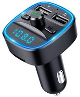 Bluetooth FM Transmitter Auto Radio Adapter, Auto Ladegerät mit 2 USB Anschlüsse und Freisprecheinrichtung, [mit Blauem Umgebungslicht], Unterstützt TF Karte & USB-Stick (Schwarz)