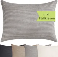 Selfitex XXL Breitcord Sofakissen inkl. Füllkissen, edler Cord Stoff, weich und dekorativ, Cord Optik, moderne Farben, Größe: 60x80, Farbe: Steingrau