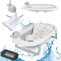 Primabobo Faltbare Babybadewanne OLA mit Badekissen und Thermomether- Baby Badewanne für Babys und Neugeborene Spielzung