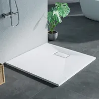 Heilmetz Duschwanne 90x90cm Duschtasse Steinoptik Rutschfeste Extraflach Langlebigem SMC Weiß Quadratisch Brausetasse