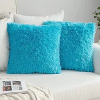 2er Set Kissenbezüge Künstlich Pelz Sofakissen Dekorative Dekokissen Kuschelkissen Plüschkissen Kuschelig Couchkissen Superweich Kissen Flauschig Kissenbezug für SofaHellblau,43*43CM)