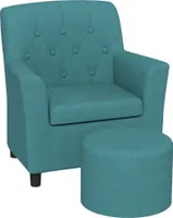 AIYAPLAY fotel dziecięcy sofa dziecięca z podnóżkiem sofa dziecięca od 18 miesięcy meble dziecięce pokój dziecięcy lniany wygląd drewno eukaliptusowe niebieski 45 x 43 x 50,5 cm