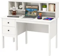 COSTWAY Schreibtisch mit 2 Schubladen und 5 Fächern, Computertisch Bürotisch 120x60x110cm Weiß