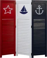 Homestyle4u 1824, Paravent Raumteiler 3 teilig Raumtrenner Sichtschutz Trennwand Motiv Maritim, Weiß Blau Rot