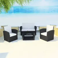 vidaXL 4-tlg. Garten-Lounge-Set mit Kissen Poly Rattan Schwarz