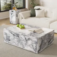 Merax Couchtisch Set mit 2 Schubladen und Stauraum, Satztisch in Marmoroptik, Wohnzimmertisch Beistelltisch Kaffetisch 100x33,5x70/32x32x50cm