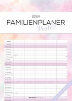 Familienplaner Pastell 2024 - Familienkalender A3 (29,7x42 cm) - mit 5 Spalten, Ferienterminen (DE/AT/CH) und viel Platz für Notizen - Wandkalender