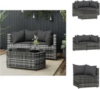 vidaXL 3-tlg. Garten-Lounge-Set mit Kissen Grau Poly Rattan -  Gartensofas