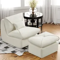 okwish Fernseh- & Relaxsessel Indoor-Sitzkissen mit Fußstütze, Sofa-Bodenkissen mit Rückenlehne, Lazy Sofa, Bodenstuhl, Meditationsstuhl, geeignet für Schlafzimmer, Weiß