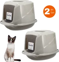 2x Katzenklo mit Deckel Aktivkohlefilter große XXL Katzentoilette für große Katzen WC Hauben Toilette geschlossen Klo grau Doppelpack Sparpaket