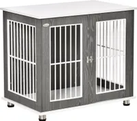 PawHut psí bouda psí bouda dřevěný přepravní box malá klec pro střední a malé psy vyvýšený design uvnitř ocel šedá+bílá 85 x 55 x 75 cm