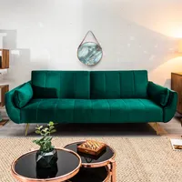 riess-ambiente Retro Schlafsofa DIVANI 220cm smaragdgrün Samt goldene Metallfüße 3-Sitzer mit Bettfunktion Schlafcouch Sofa Couch Gästecouch