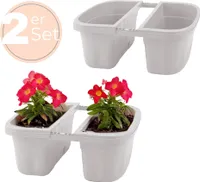 2x Blumenkasten Balkongeländer Beidseitig Balkon Blumenkasten Doppelseitig Balkonkasten mit Halterung Geländerkasten mit Wasserspeicher Weiß 40 cm