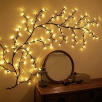 LED-beleuchtete Weidenzweige, 144 LED-Zweige mit Netzteil, für Weihnachten, für ein Schlafzimmer oder Wohnzimmer, Wanddekoration (warmweiß, steckbar)