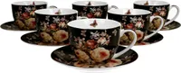 DUO FLORAL 6er-Set Tassen 220 ml WARDA mit Untertassen, New Bone China Porzellan