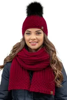 Vivisence damen bommelmütze und schal set warm kopfbedeckung und halsbedeckung an winter und herbst warm dick, wintermütze mit bommel, winterset für frauen, hergestellt in der eu, weinrot, einheitsgrö