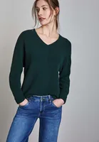 Street One Langarmshirt 'Kuscheliges Strukturshirt', A322950, hunter green, Gr. 40