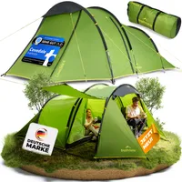 trailvista® Cevedale 4 Personen Zelt grün – wasserdichtes Tunnelzelt mit Vorzelt