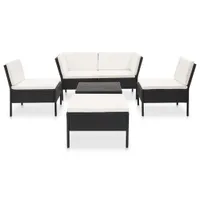 vidaXL 6-tlg. Garten-Lounge-Set mit Auflagen Poly Rattan Schwarz