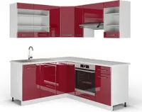 Vicco Eckküche Fame-Line, 160 x 190 cm ohne Arbeitsplatte, Bordeaux Hochglanz/Weiß