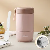 800 ml Müslibecher To Go, Lunchpot aus Edelstahl, auslaufsicherer Joghurtbecher mit Löffel, doppelschichtiger Lunchbox für Schule, Büro Rosa