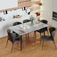 WISFOR Mramorový jedálenský stôl, kuchynský jedálenský stôl pre 4-6 osôb, 120 cm obdĺžnikový stôl s protišmykovými kovovými nohami, studená nefritová biela