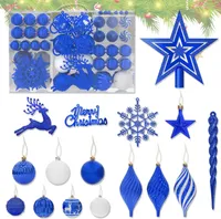 TRMLBE Weihnachtskugeln 108er Set Kunststoff Christbaumkugeln inkl. Sterne, Schneeflocken und Rentiere glänzend mit Glitzer, Ø 3, 4 & 6 cm Plastikkugeln Weihnachtsbaumkugeln, inkl. Haken (Saphirblau)