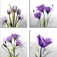 5D Diamant Painting Kit, 4 Stück Lila Blumen Diamond Painting Bilder, DIY Diamant Malerei Kinder Erwachsene Diamant Painting Bilder für Home Wall Décor(30×30cm)