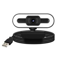 1080P HD-Weitwinkel-Streaming-Webcam mit LED-Licht + Mikrofon - Schwarz