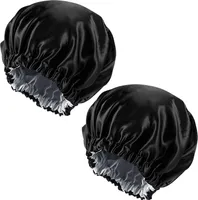 2 Stück Schlafmütze Satin, Doppelschicht Schlafhaube Damen Mädchen, Verstellbar Seide Haube Weiche Satin Kappe zum Schlafe Haarpflege Badekurort Hauptgebrauch