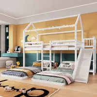 Merax Etagenbett 90x200cm mit Rausfallschutz, Hochbett mit Leiter und Rutsche, Kinderbett mit Ablage, Kieferholzbett Jugendbett Stockbett, Weiß