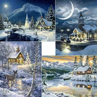4 Set Diamant Painting Bilder, 5D Diamond Painting Set Winter Landschaft mit Zubehör für House Wall Dekoration(30 x 40cm)
