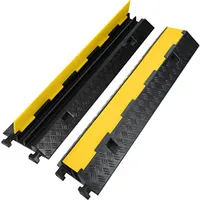 TRMLBE Kabelbrücke 2x Kabelkanal Boden Gummi Kabelkanal Aussenbereich Kabelschutzmatte mit Deckel Klappbar Kabelschacht Anti-Rutsch Kabelschutz Kabelschacht, Schwarz+Gelb