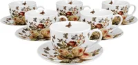 DUO FLORAL 6er-Set Tassen 220 ml ZAHRA mit Untertassen, New Bone China Porzellan