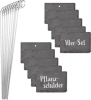 Hoberg Schiefer-Pflanzschilder - 10er Set Witterungsbeständig Wiederverwendbar Individuell Beschriften Pflanzen Kräutern Blumen Erdspieß Stahl