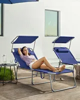 SONGMICS Gartenliege, groß, klappbarer Liegestuhl, 200x71x38cm dunkelblau