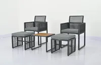 COSTWAY 5tlg. Polyrattan Gartenmöbel Set, Balkonset inkl. 2 Stühle mit Kissen, Hocker, Tisch,  klappbare Rückenlehne, Sitzgruppe platzsparend