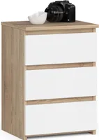 Nachttisch AKORD nocna CL3 Sonoma-Eiche 40 cm 3 Schubladen Front Weiß B40 x H57 x T35 cm