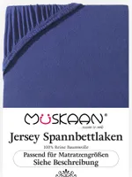 Müskaan Jersey Topper Spannbettlaken 180x200 - 200x200 cm navyblau bis 10cm Matratzenhöhe Gummizug Bettlaken 100% Baumwolle
