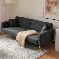 MERAX Schlafsofa mit Bettfunktion, Bettsofa, Klappsofa, Gästebett，umwandelbares Schlafsofa mit Lammwolloberfläche und vergoldeten Beinen