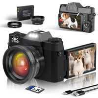 Digitálny fotoaparát 4K, 48 Mpx fotokamera s 3,0" obrazovkou otočnou o 180°, kompaktný fotoaparát so 16-násobným digitálnym priblížením, širokouhlým objektívom a makroobjektívom, 64 GB karta