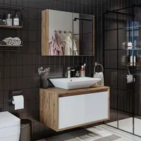 Roomart - Badmöbel Set - ATLANTIC - 3 Teilig - 85 cm Unterschrank mit Keramikwaschbecken   - Spiegelschrank