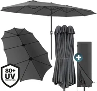 KINGSLEEVE® Sonnenschirm 460x270 cm UV Schutz 80+ Schutzhülle Kurbel Stabil Groß Garten Terrasse Balkon Doppelter Marktschirm Gartenschirm Anthrazit