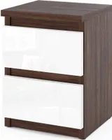 STIV Möbel | Nachttisch - Nachttisch mit 2 Schubladen - Eiche Wenge / Weiß glänzend, H 40cm B 30cm T 30cm